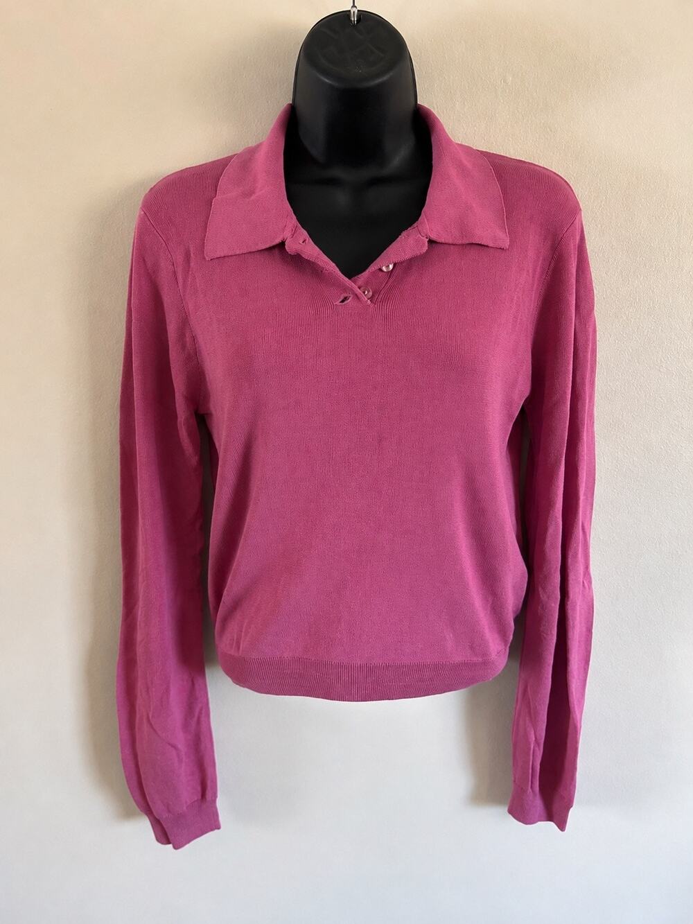 Zara Knit Polo Sweater Women’s M Dusty Rose Pink Fine Knit Long Sleeve Top